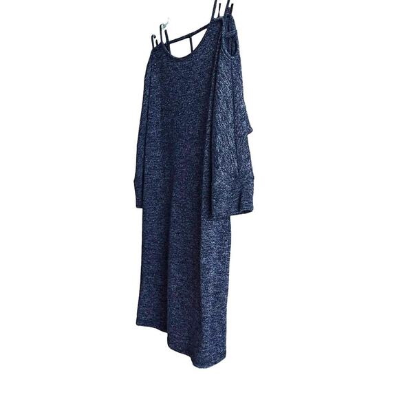 CES FEMME 3/4 SLEEVE COLD SHOULDER SWEATER TOP, WOMENS, L, DARK HEATHER BLUE - Picture 4 of 10